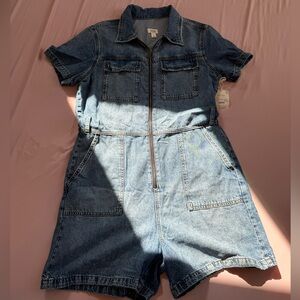 Women’s Denim Short Sleeve Jumpsuit, Size L